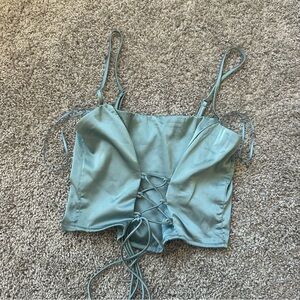 Blue Blush Teal Lace-Up Tank Top